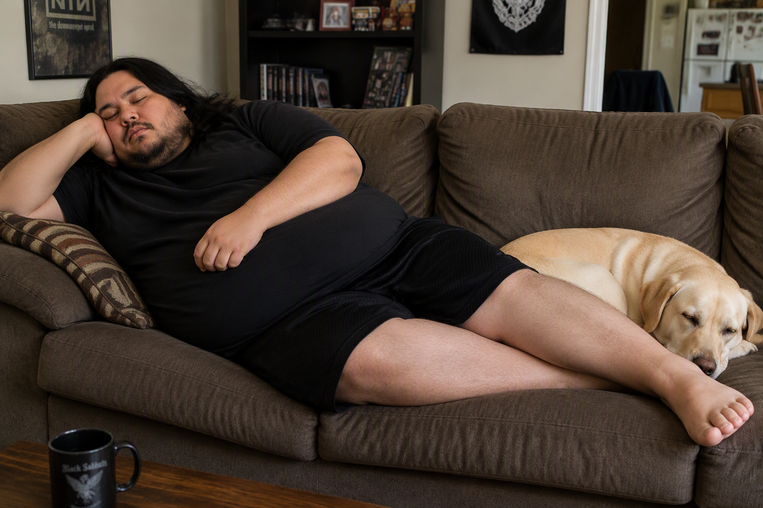 AI Generated Image of a Dude Sleeping on a Couch